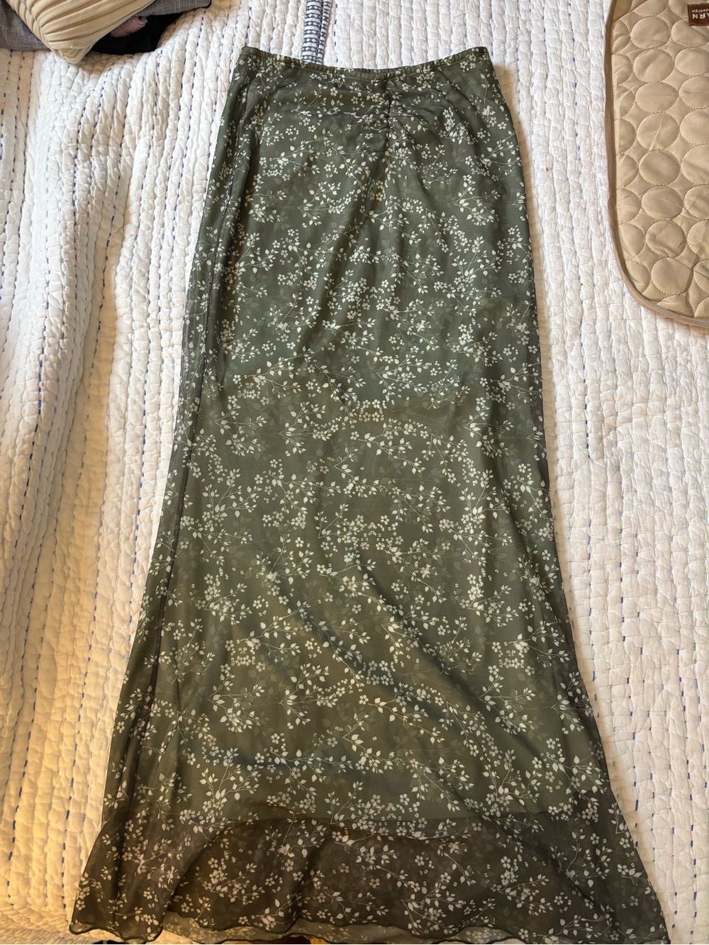 Olive Green Floral Maxi Skirt